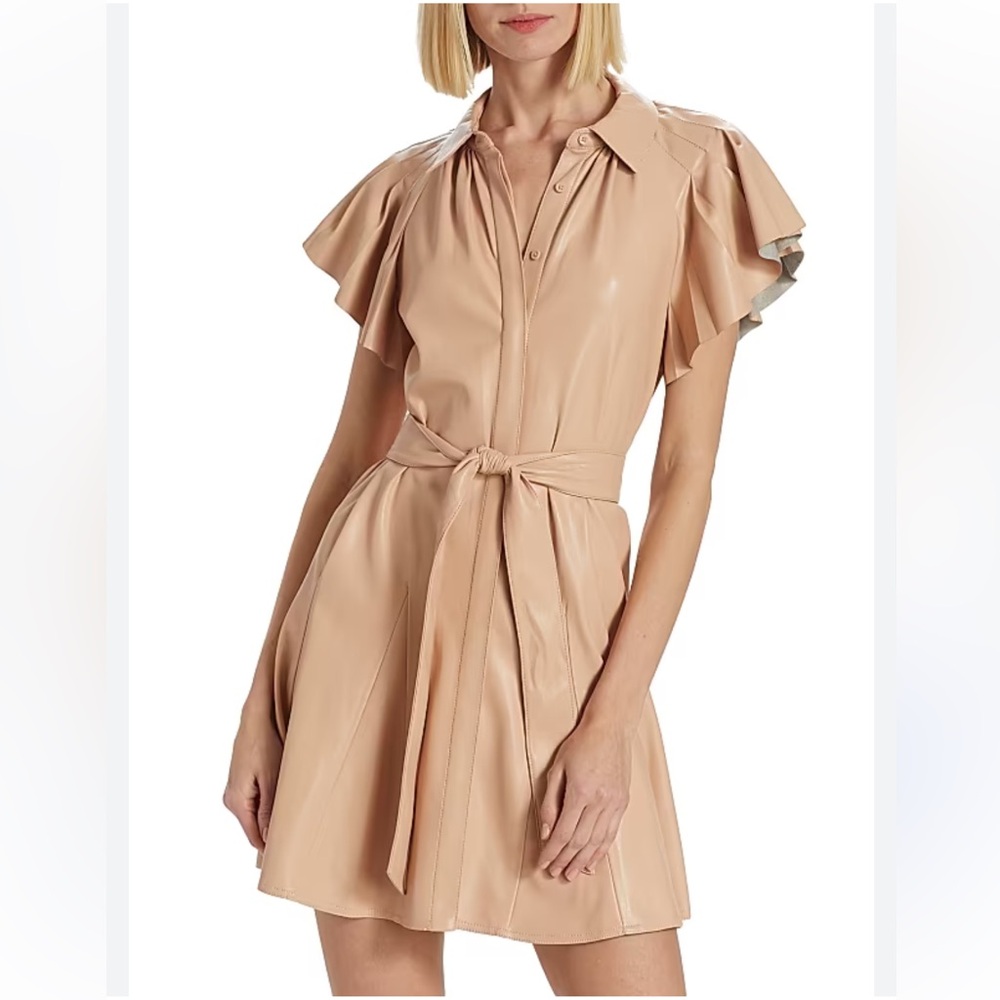 ALICE + OLIVIA McKell Belted Faux Leather Minidress in Almond